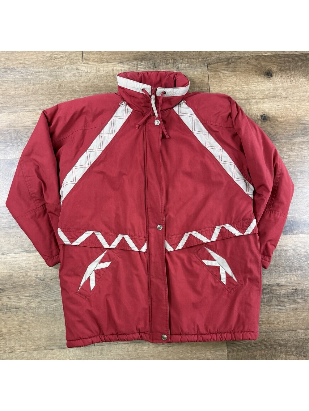 Current Seen Vintage Red Insulated Winter Jacket Geometric Trim L/G Large